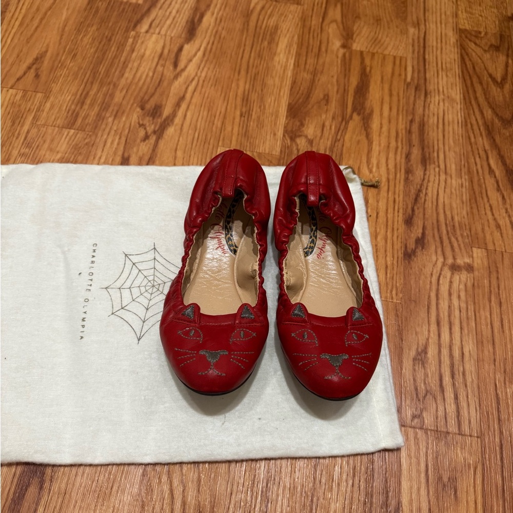 Charlotte Olympia Red Suede Ballet Flats